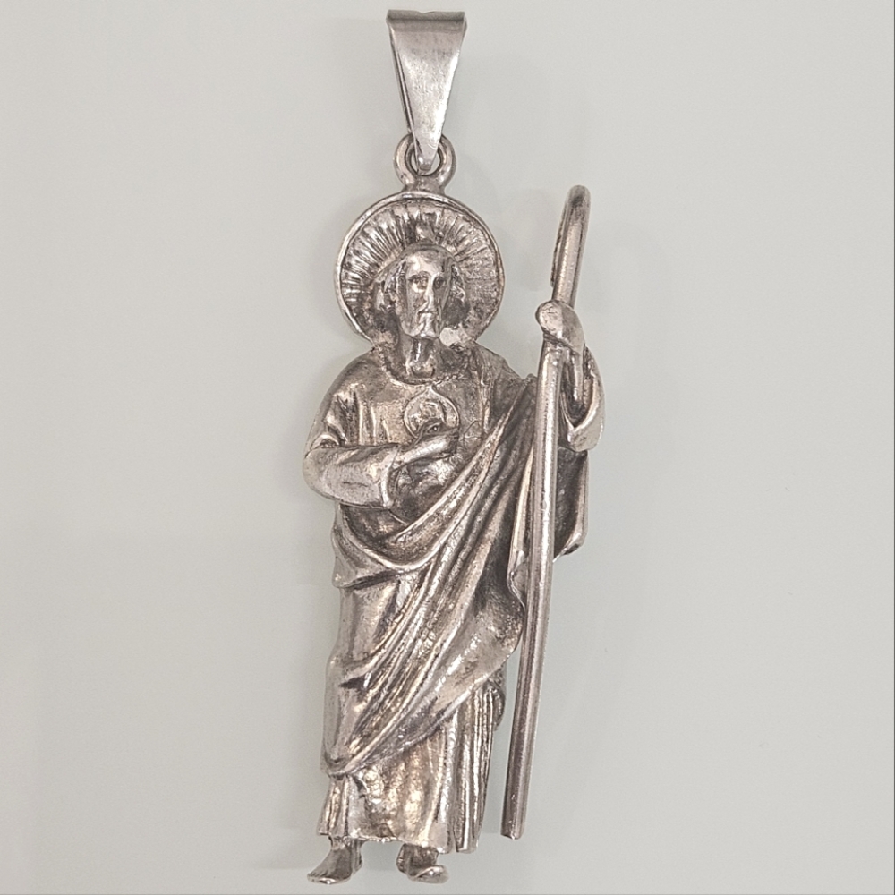 925 Sterling Silver Large St Jude Thaddeus San Judas Tadeo Pendant 22 Grams